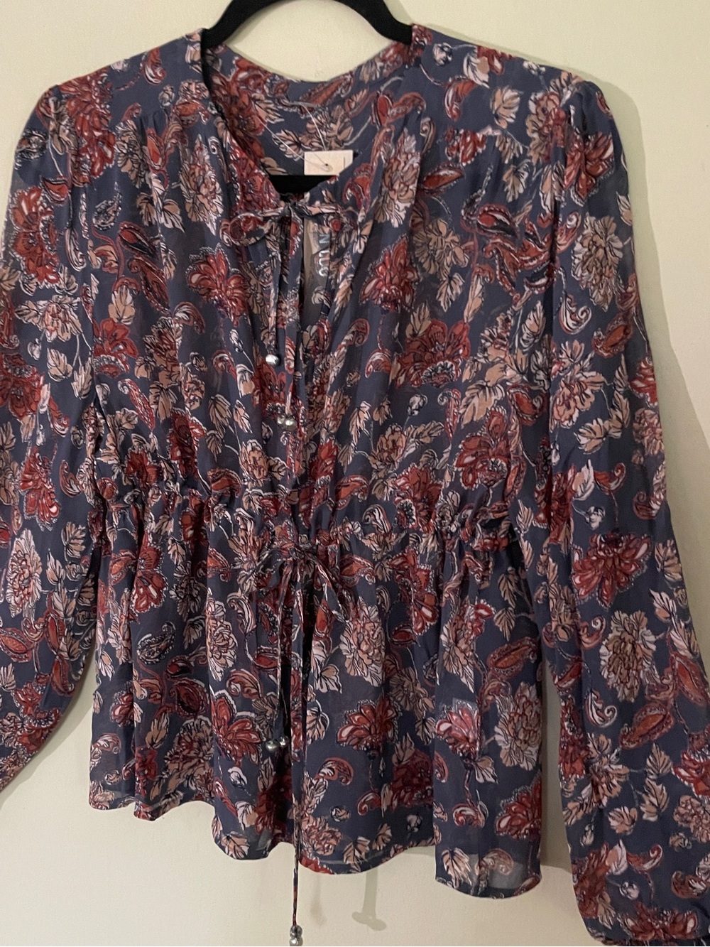 Chan Luu | Peasant Blouse w/Gathered Bodice and Ties w/Bells, Sz M NWT